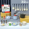 Set cucina giocattolo blu da 32 pezzi con pentola a pressione, bollitore e cibi finti - Set da Cucina da 32 Pezzi Blu