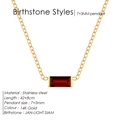 Collana in acciaio inossidabile placcato oro 14K con pietra portafortuna rossa rettangolare - Gennaio Rosso (Colore Granato)