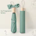 Morandi green folding umbrella with wooden handle and elegant decorative bow - Olive Green