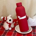 Matte red stainless steel thermos with cartoon dachshund print for Christmas gift - 500ml / Bell Dog
