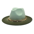 Two-tone wool fedora hat in mint and olive green with a chunky gold chain band decor - M (56-58cm) / Mint Green + Army Green