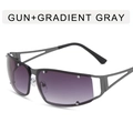 Gafas Y2K sin montura cuadradas, montura gris plomo, lentes degradadas y remaches plateados - Marco Gun Gris Degradado