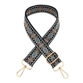Close-up of ethnic jacquard strap with golden metal hooks and adjustable buckle details - Silver Clasp / X11-Black Blue