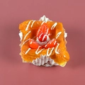 Realistic square fruit pastry toy with cherry and cream in a paper cup base - Strawberry