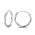 Pair of minimalist S925 sterling silver hoop earrings with twisted texture and metallic shine - Silver Twisted Texture Hoop (定-APE39-P-18.5mm)
