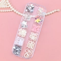 12-grid storage box with silver charms, pearls and floral nail art decorations - Silver Pearl Mixed Rhinestones Style (T-346)