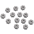 Silver petal-shaped stainless steel spacer beads with a six-petal flower design - 3mm / Steel