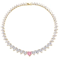 Detail of pink heart zircon necklace with 18K gold plating and pavé white stones - Gold - Pink Zirconia