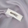 Elegant rectangle hair clip with white faux pearls on a metal base for women - Square Plate Clip