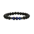 Macro shot of 8mm black lava stone beads and blue tiger eye stone beads on elastic bracelet - Lava Blue Tiger Eye