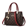 Borsa in pelle marrone scuro con manici rossi, motivi floreali e fibbie oro - Acero scuro & Rosso
