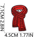 Detailed view of red scarf embroidery patch with dimensions 7.1cm by 4.5cm on white backdrop - No. 33 (Red Plaid Scarf)