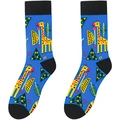 Détail de chaussettes en coton bleu vif avec motifs de girafes jaunes et de feuilles vertes - Taille unique / Girafe Bleue (A1836)