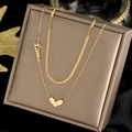 Double layered gold-plated necklace with herringbone chain and Love heart pendant - Gold