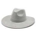 Detail of light gray faux suede fedora hat with a wide brim and premium stitching - M (56-59cm) / Light Grey Suede