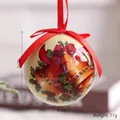 8cm Christmas ball ornament with bells pattern, red ribbon hanger, weighing 11g - Bells and Green Leaves