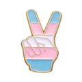 Transgender pride flag V-gesture enamel pin in light blue, pink and white with gold finish - Transgender V Gesture