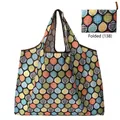 Foldable black oxford cloth shopping bag with multi-color leaf patterns and storage pouch - Black Background Colorful Leaves