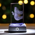 3D laser engraved crystal cube night light featuring mother and baby bears with LED base - Mother and Child Bear / 5x5x8CM