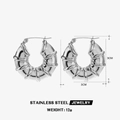 Silver hollow bamboo textured stainless steel hoop earrings in a 3cm diameter size - Polished Bamboo Hoop Earrings / Steel