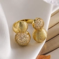 Irregular geometric open ring with gold beaded design and sparkling zircon pavé - 14105 Spiral Bead String