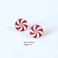 Sweet red and white striped candy cane stud earrings with fine glitter and 16mm size - Christmas Candy