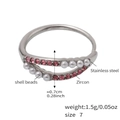 Macro view of ferris wheel ring with pink zircon and shell beads in stainless steel - A030-Silver Color Pink Zirconia Shell Bead Ring