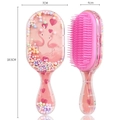 Pink flamingo cartoon detangling hairbrush with colorful sequins and heart beads - 04-Heart Flamingo Pink