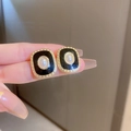 Vintage style square earrings with gold frame, black enamel inlay and a white pearl - Black Pearl Inlaid Square (925 Sterling Silver Earring Post)
