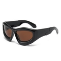 Lunettes de soleil punk Y2K avec monture noire ondulée et verres marron chic - Monture Noire Verres Bruns