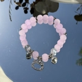 Chic pink beaded bracelet with silver kitty pendant and heart charms on reflective surface - S016-kt Cat Imitation Cat's Eye Stone Bracelet (purple) #sz362