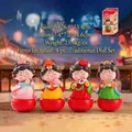 Chinese Tang dynasty style tumbler figurines in pink, yellow, red and green colors - Medium-Set of 4
