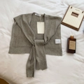 Chic grey wool-blend knit shawl wrap with front-tie sleeves for office wear - Fog Gray