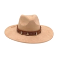 Chapeau en feutre kaki à large bord avec bande tressée et pièces argentées - Taille unique / Chameau
