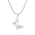 Silver butterfly pendant necklace with radial texture and sleek snake chain style - Butterfly Steel (MS-725)