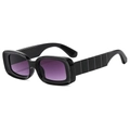 Chic square black sunglasses with purple gradient lenses and textured wide temples - Black Frame Double Gray Lens