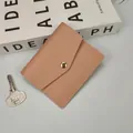 Slim pink minimalist card holder wallet with golden snap button and envelope flap design - Light Pink
