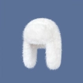 Winter plush trapper hat in pure white with thick faux fur ear flaps for warmth - One Size / White