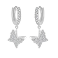 Silver butterfly drop earrings with sparkling zircon crystals on white background - Silver Butterfly
