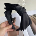 Elegant wide black satin knot headband for women featuring a stylish high-top design - Black