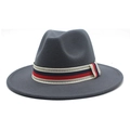 Classic dark grey wool fedora hat with a colorful Greek fret pattern decorative band - Dark Gray