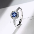 Elegant S925 sterling silver halo ring featuring a brilliant round blue stone center - Aquamarine Jewelry [white Gold] Ljz-169 / Adjustable Open
