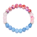 Close-up of natural stone bead bracelet with colorful quartz and silver spacer accents - Red Pink Pattern / Pale Pink / Light Blue