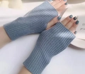 Gray-blue thick knitted fingerless gloves for women, warm winter wrist warmers - One Size / Grey Blue