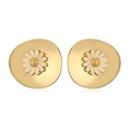Macro shot of white enamel daisy earrings with gold centers and metal flower petals - Style C Gold / 1 Pair