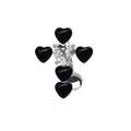 Silver belly button ring with black heart gemstones and clear zircon cross design - Black Heart Cross