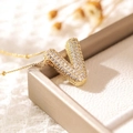 Gold-plated letter V pendant necklace with white cubic zirconia pavé on a bead chain - Letter V (18k Gold + Bead Chain)