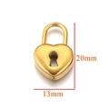 Golden heart-shaped metal padlock pendant accessory with 20mm height dimensions - Heart Lock-3 / Gold