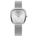 Elegante Hannah Martin Damenuhr mit silbernem Milanaise-Netzband und Tonneau-Zifferblatt - Silber Zifferblatt Mesh