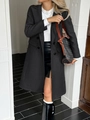 Deep grey double-breasted wool coat for women with classic lapels and mid-length fit - S / Black